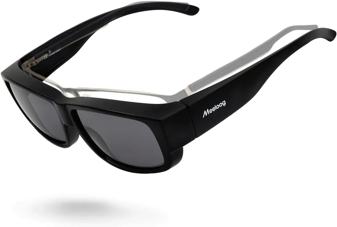 Meeloog Polarized Fit Over Glasses Sunglasses For Men, Rectangle Wrap Around Sun Glasses for Driving Riding Fishing MST0006
