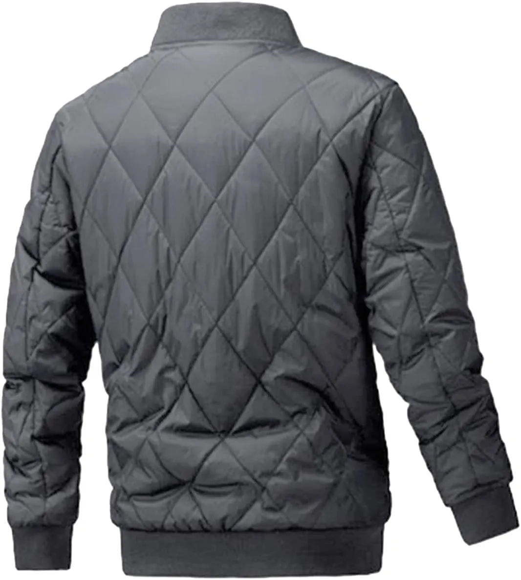 Mens Cotton Jacket Diamond Quilted Ribbed Casual Windproof Warm Padded Coat, Full Zip Bomber Jacket with Pockets