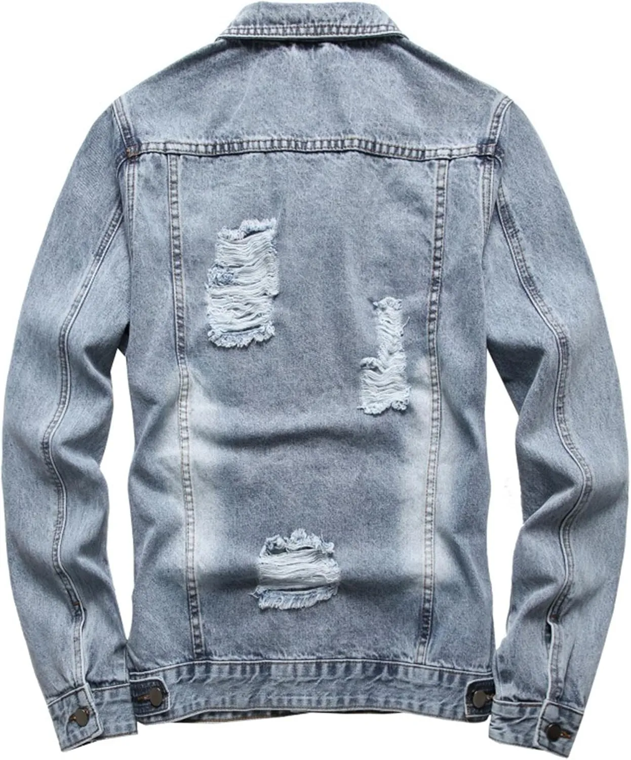 Mens Distressed Ripped Slim Fit Trucker Jackets Classic Casual Denim Coat Stretch Cowboy Canvas Jackets