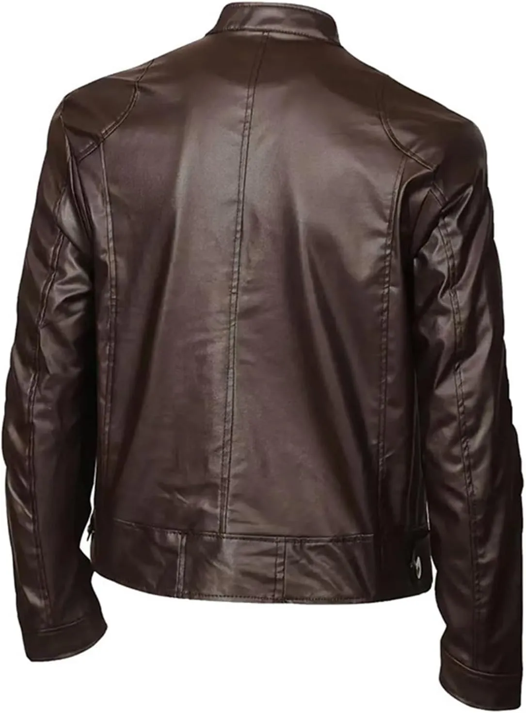 Mens Faux Leather Jacket Fall Full Zip Up Jacket Lightweight Stand Collar Motorcycle Bike Jacket with Pockets