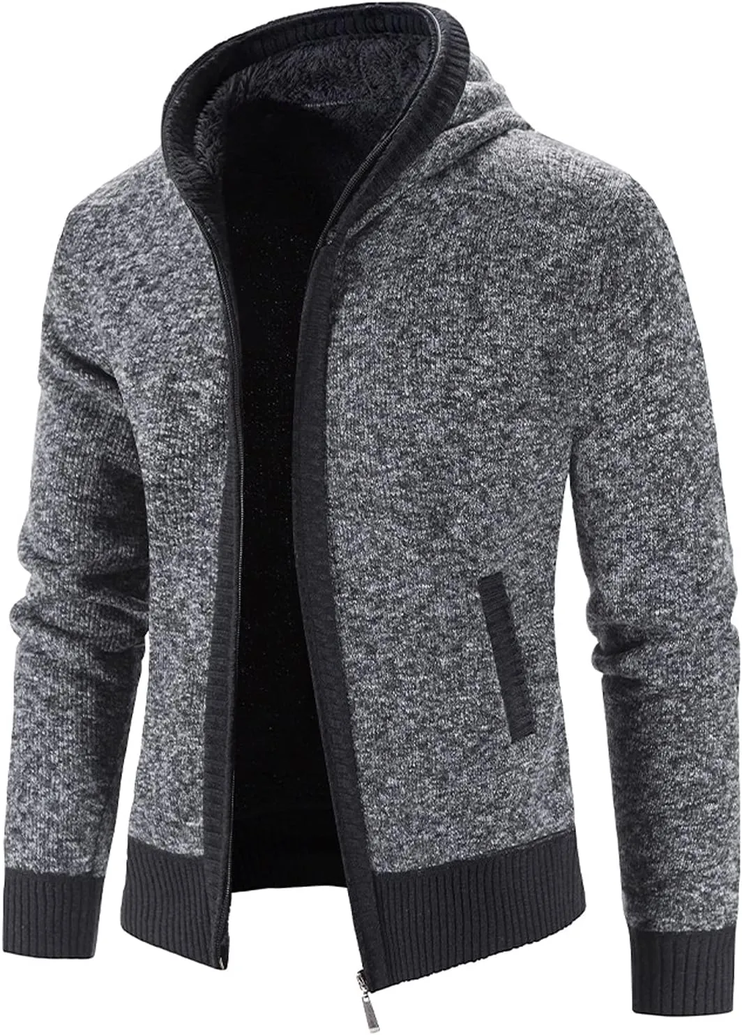Men'S Flannel Jacket With Hood Zipper Long Sleeve Pocket Warm Cardigan Jacket Fleece Lined Flannel Shirts Plaid