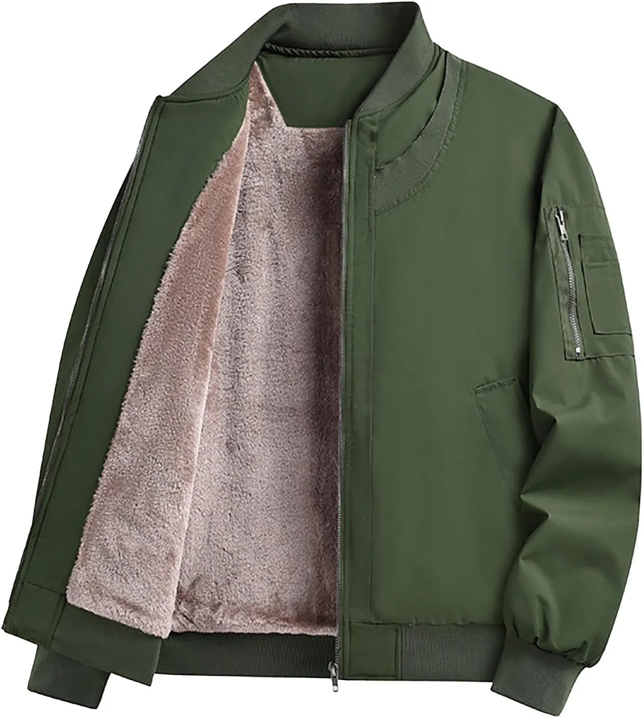 Mens Fleece Bomber Jacket Casual Plaid Jacquard Varsity Jacket Coat Zipper Pockets Windbreaker Softshell Jacket