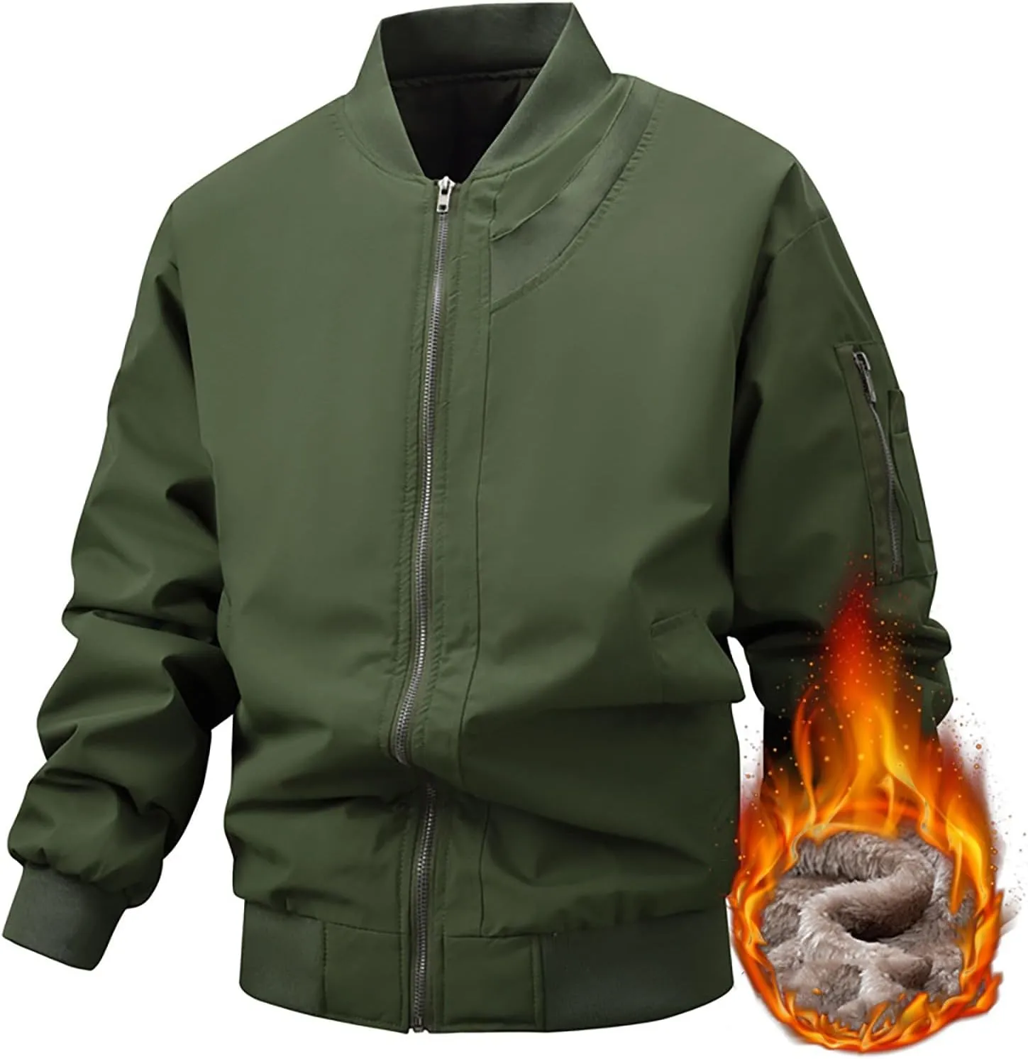 Mens Fleece Bomber Jacket Casual Plaid Jacquard Varsity Jacket Coat Zipper Pockets Windbreaker Softshell Jacket