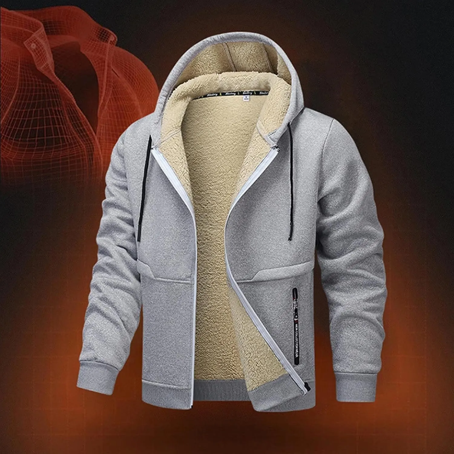 Men's Heavyweight Sherpa Hoodie Full-Zip Fleece Jacket Winter Warm Sweatshirt with Pockets