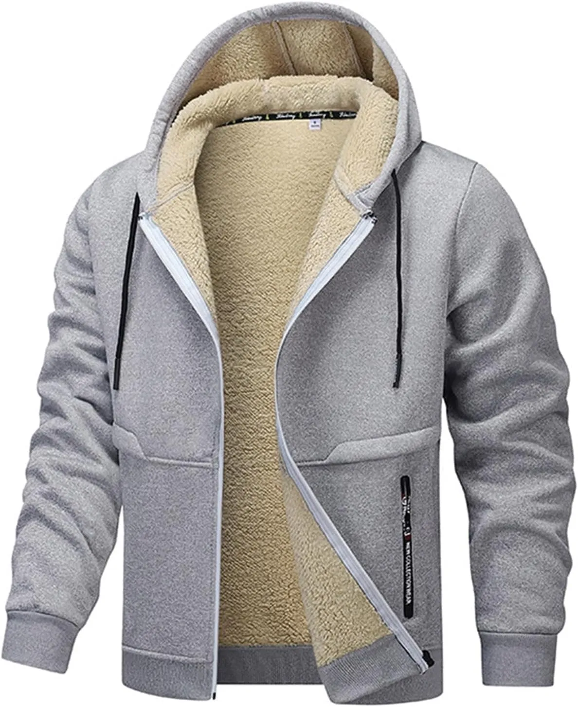 Men's Heavyweight Sherpa Hoodie Full-Zip Fleece Jacket Winter Warm Sweatshirt with Pockets