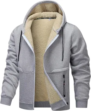 Men's Heavyweight Sherpa Hoodie Full-Zip Fleece Jacket Winter Warm Sweatshirt with Pockets