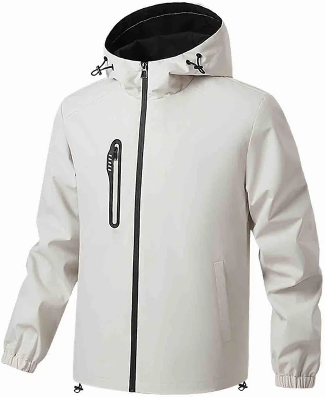 Mens Hooded Outdoor Rain Jacket Male Zipper Long Sleeve Raincoat 2024 Fall Fashion Waterproof Windbreaker with Pocket