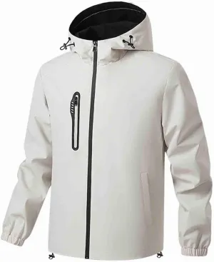 Mens Hooded Outdoor Rain Jacket Male Zipper Long Sleeve Raincoat 2024 Fall Fashion Waterproof Windbreaker with Pocket