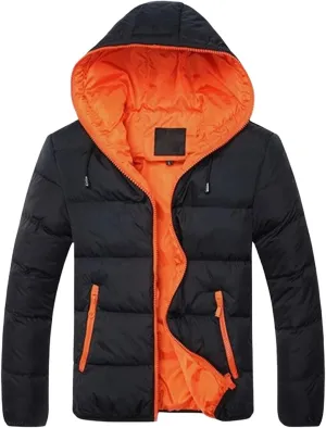Men's Hooded Puffer Jacket Thickened Warm Down Coats Quilted Lightweight Packable Padding Coat for Snow Ski Traveling