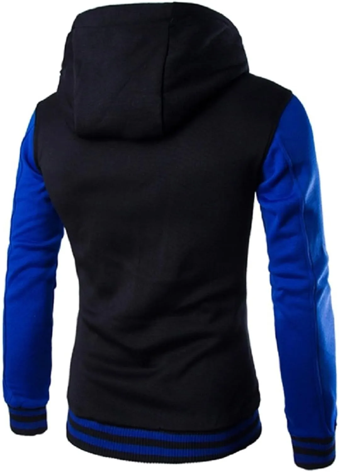 Mens Hooded Varsity Jacket Contrast Color Patchwork Baseball Jacket Button Down Slim Fit Casual Sports Sweatshirt