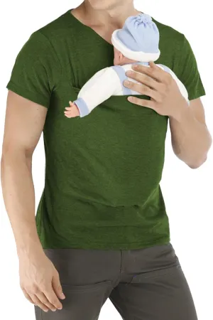 Mens Kangaroo Shirt V Neck Short Sleeve T Shirts for Dad and Mom Skin to Skin T Shirt with Pocket Dad Shirt