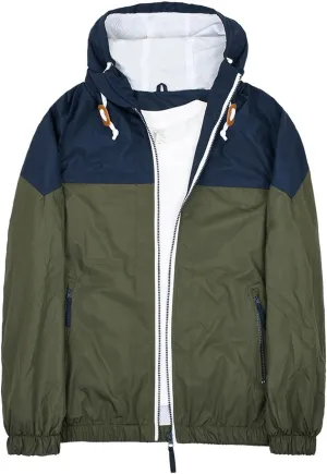 Men's Lightweight Hooded Jackets Zip Vintage Patchcolor Windbreaker Packable Raincoat Outdoor Running Coat for Hiking