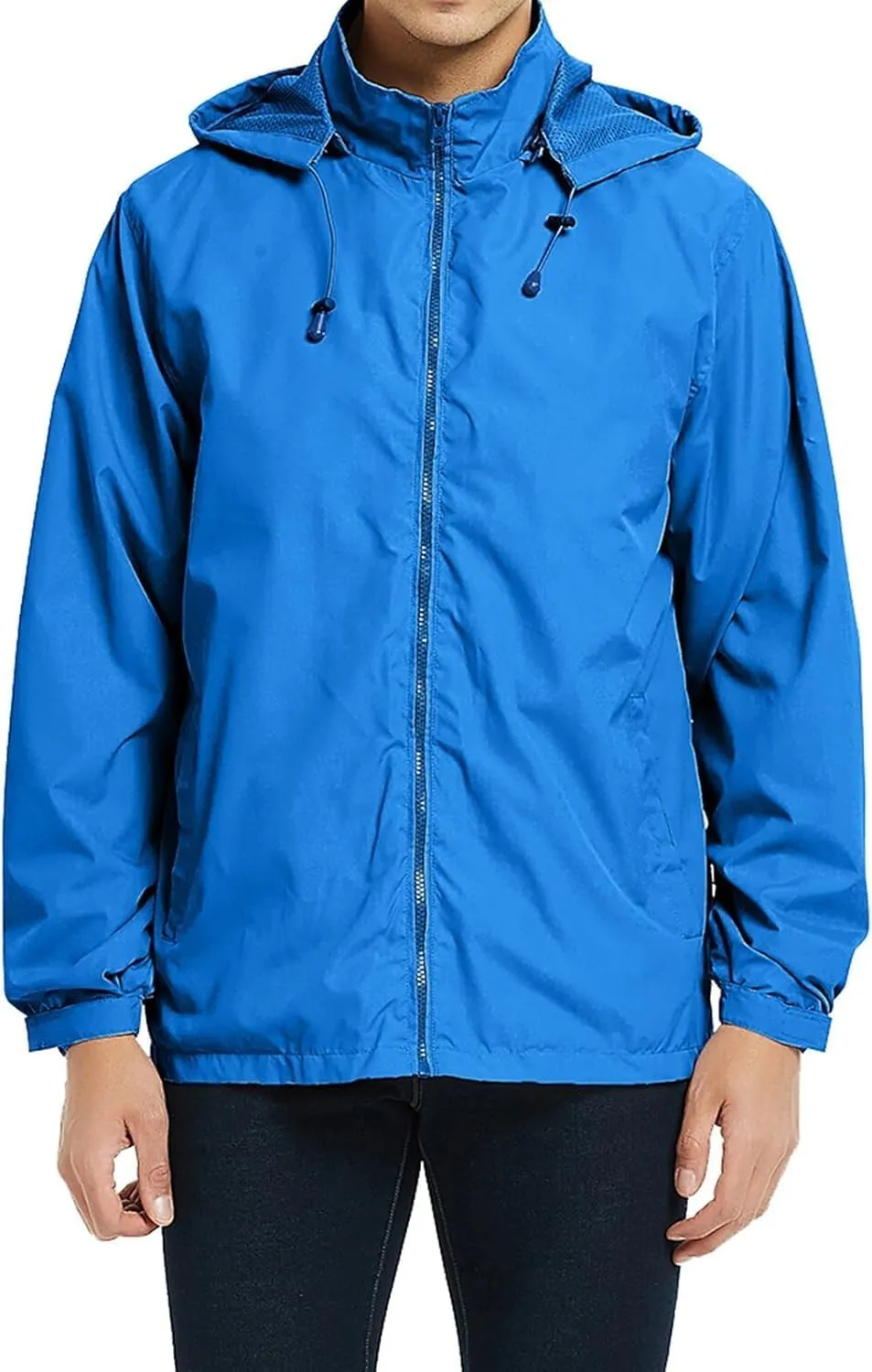 Mens Lightweight Rain Jacket Hooded Windbreaker Jacket Windbreaker Waterproof with Pockets