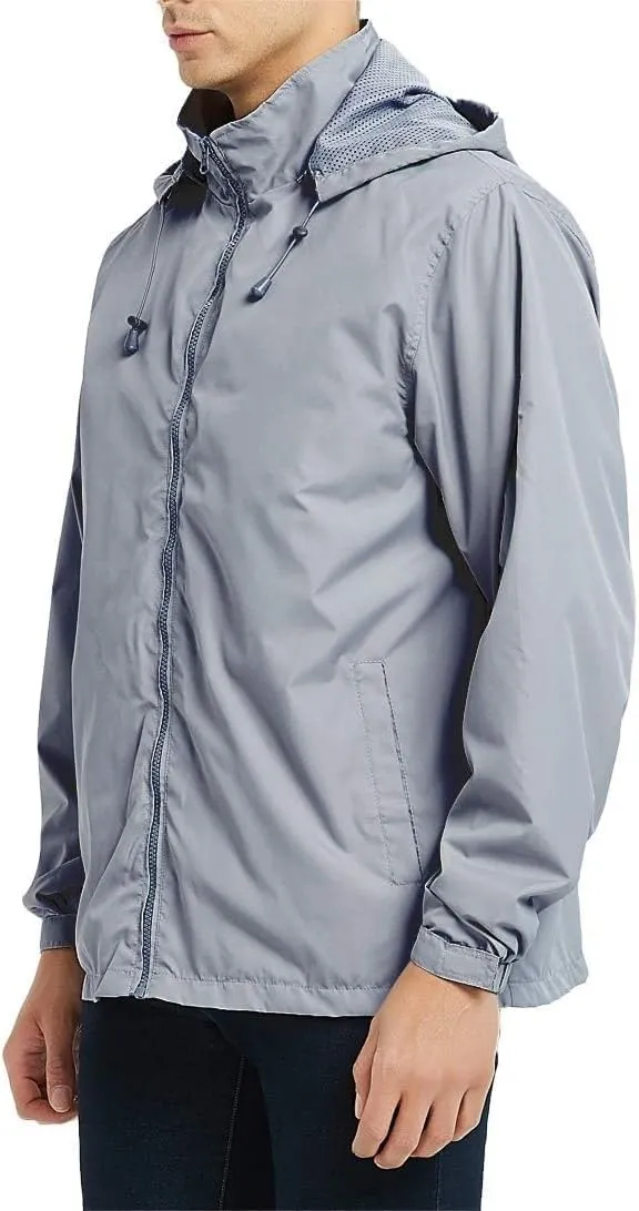 Mens Lightweight Rain Jacket Hooded Windbreaker Jacket Windbreaker Waterproof with Pockets