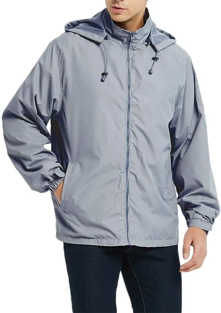 Mens Lightweight Rain Jacket Hooded Windbreaker Jacket Windbreaker Waterproof with Pockets