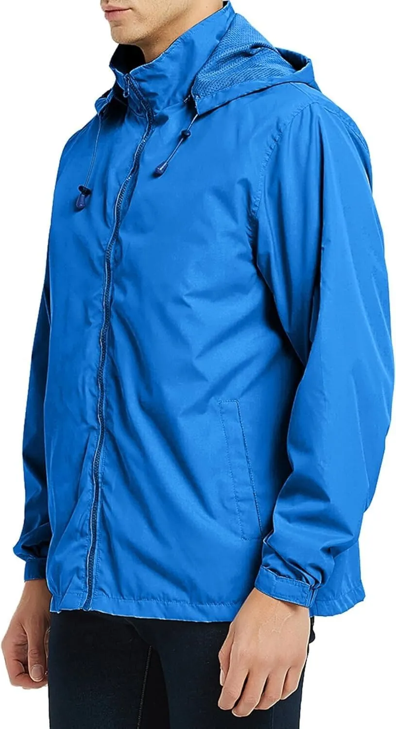 Mens Lightweight Rain Jacket Hooded Windbreaker Jacket Windbreaker Waterproof with Pockets