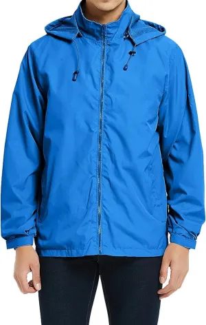 Mens Lightweight Rain Jacket Hooded Windbreaker Jacket Windbreaker Waterproof with Pockets