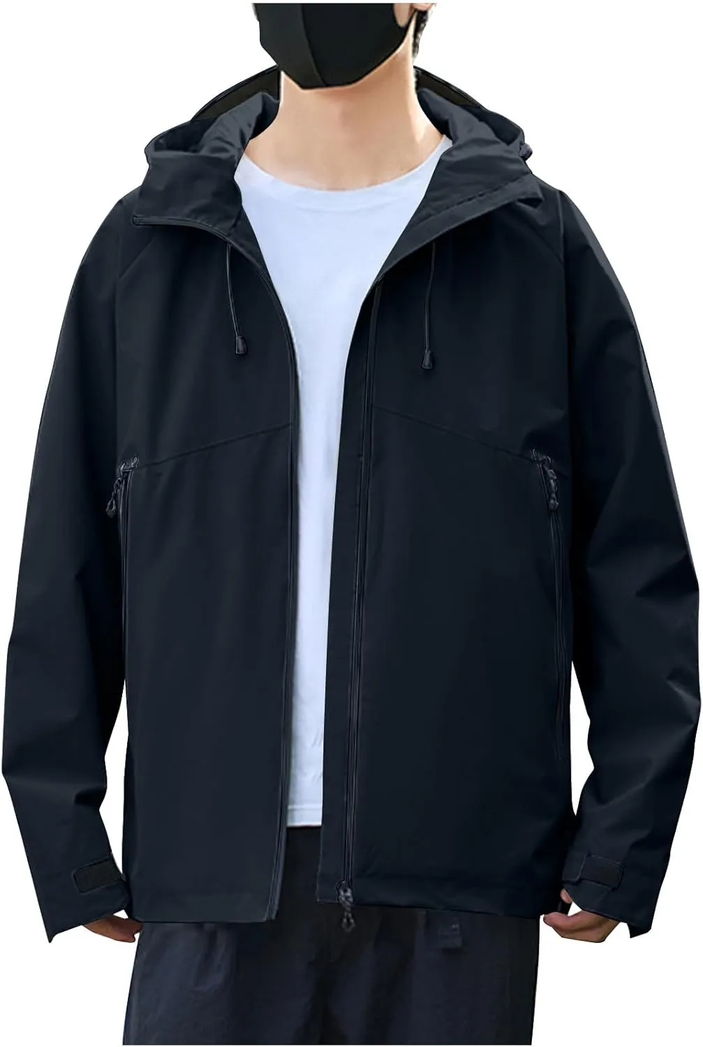 Mens Lightweight Waterproof Rain Jackets Windproof Hooded Raincoat for Hiking Cycling Travel Breathable Windbreaker
