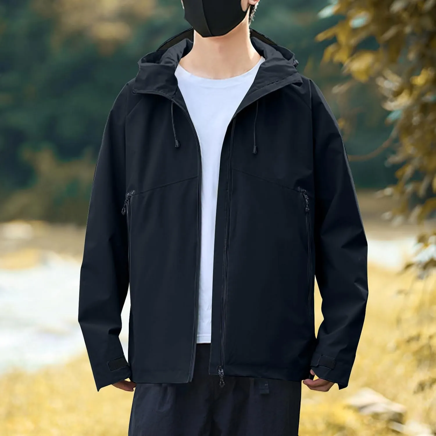 Mens Lightweight Waterproof Rain Jackets Windproof Hooded Raincoat for Hiking Cycling Travel Breathable Windbreaker