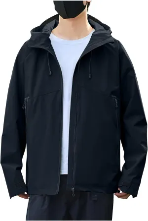 Mens Lightweight Waterproof Rain Jackets Windproof Hooded Raincoat for Hiking Cycling Travel Breathable Windbreaker