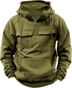 Mens Long Sleeve Hoodie Zip Pullover Tactical Jacket Sweatshirt Hooded Solid Color Outerwear for Outdoor Adventures