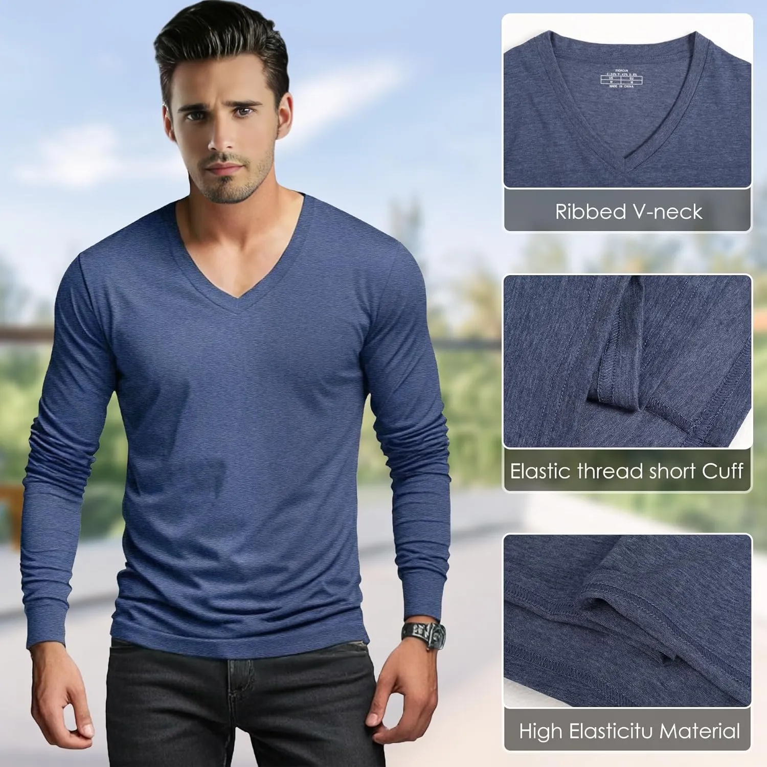 Men's Long Sleeve V-Neck T-Shirt-Cotton Blend Tee Undershirt,Soft Basic Tee for Pajamas,Casual V-Neck T-Shirts 2025