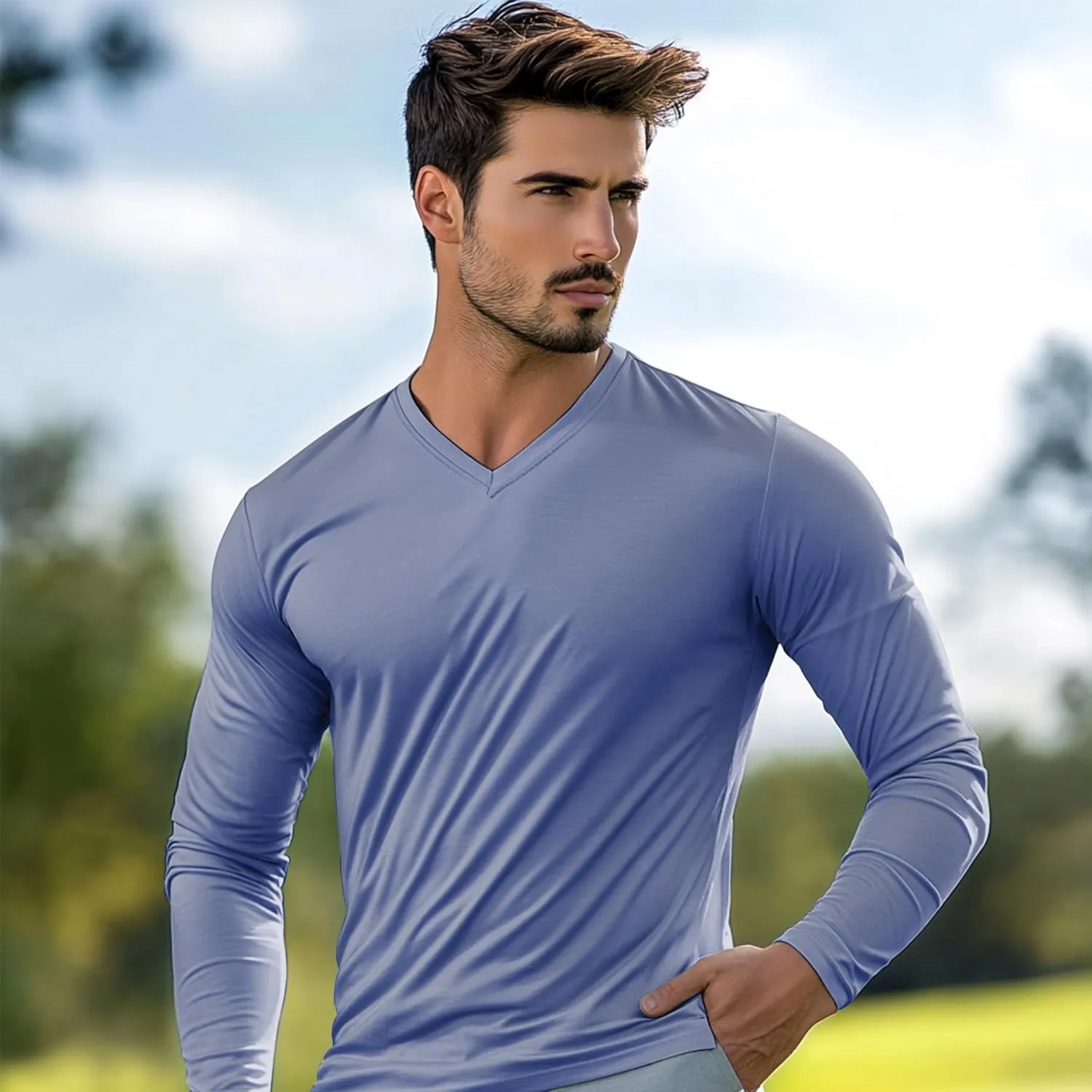 Men's Long Sleeve V-Neck T-Shirt-Cotton Blend Tee Undershirt,Soft Basic Tee for Pajamas,Casual V-Neck T-Shirts 2025