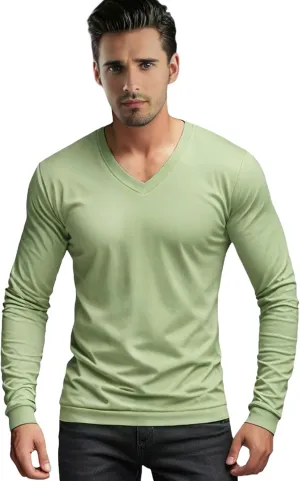 Men's Long Sleeve V-Neck T-Shirt-Cotton Blend Tee Undershirt,Soft Basic Tee for Pajamas,Casual V-Neck T-Shirts 2025