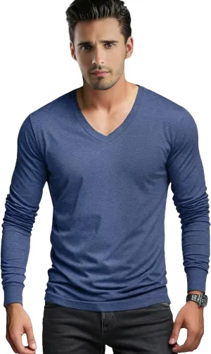 Men's Long Sleeve V-Neck T-Shirt-Cotton Blend Tee Undershirt,Soft Basic Tee for Pajamas,Casual V-Neck T-Shirts 2025