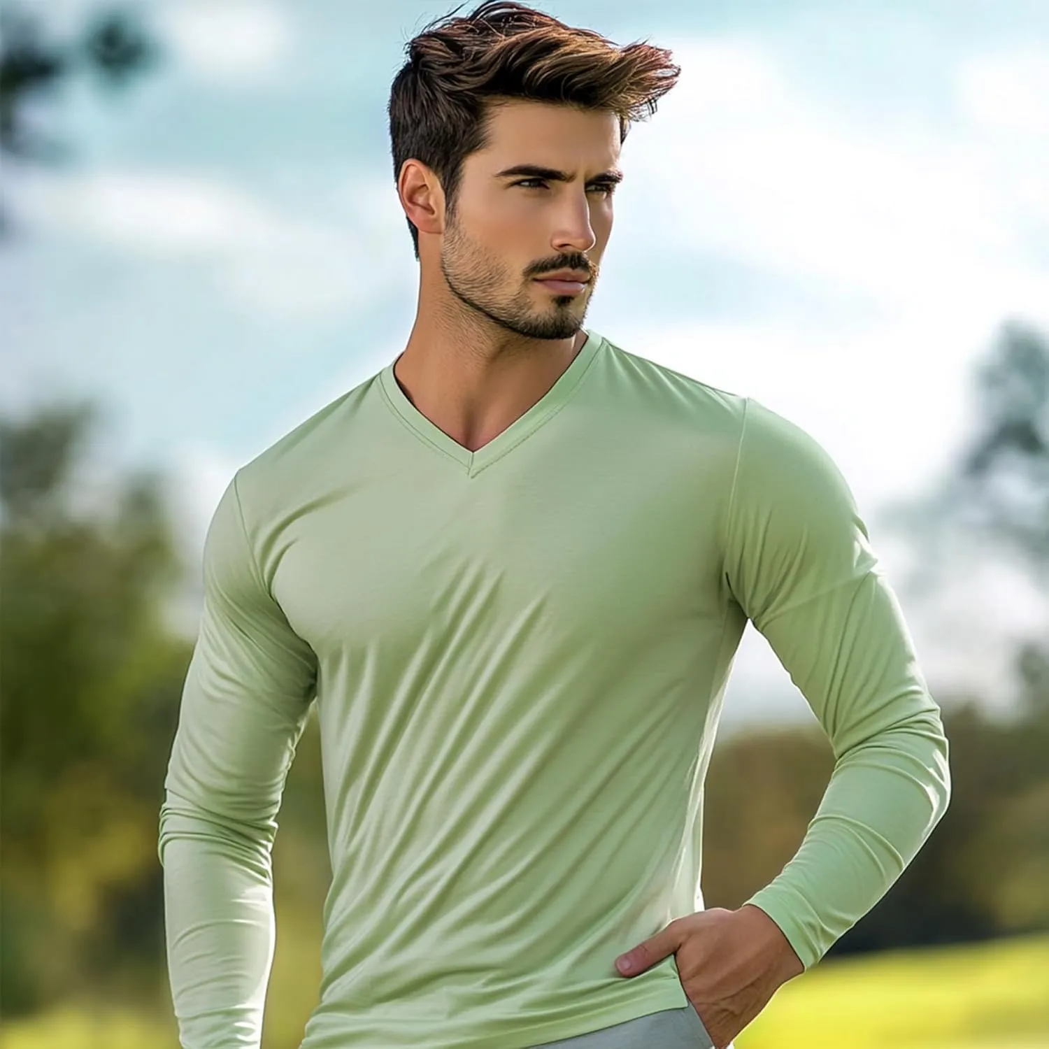 Men's Long Sleeve V-Neck T-Shirt-Cotton Blend Tee Undershirt,Soft Basic Tee for Pajamas,Casual V-Neck T-Shirts 2025