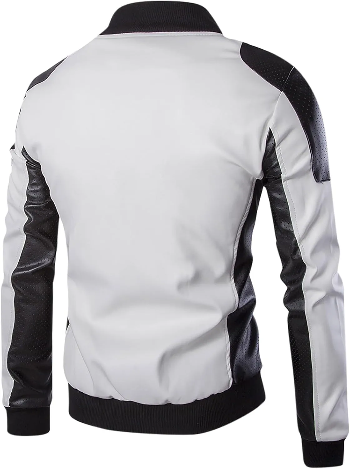 Mens Motorcycle PU Leather Jackets Stand Collar Biker Windbreaker Zip-up Slim Fit Outwear Fall Winter Patchwork Coats