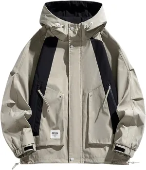 Men's Oversized Rain Jacket with Pockets Lightweight Zip Up Long Sleeve Windbreaker 2024 Fall Fashion Hooded Raincoat
