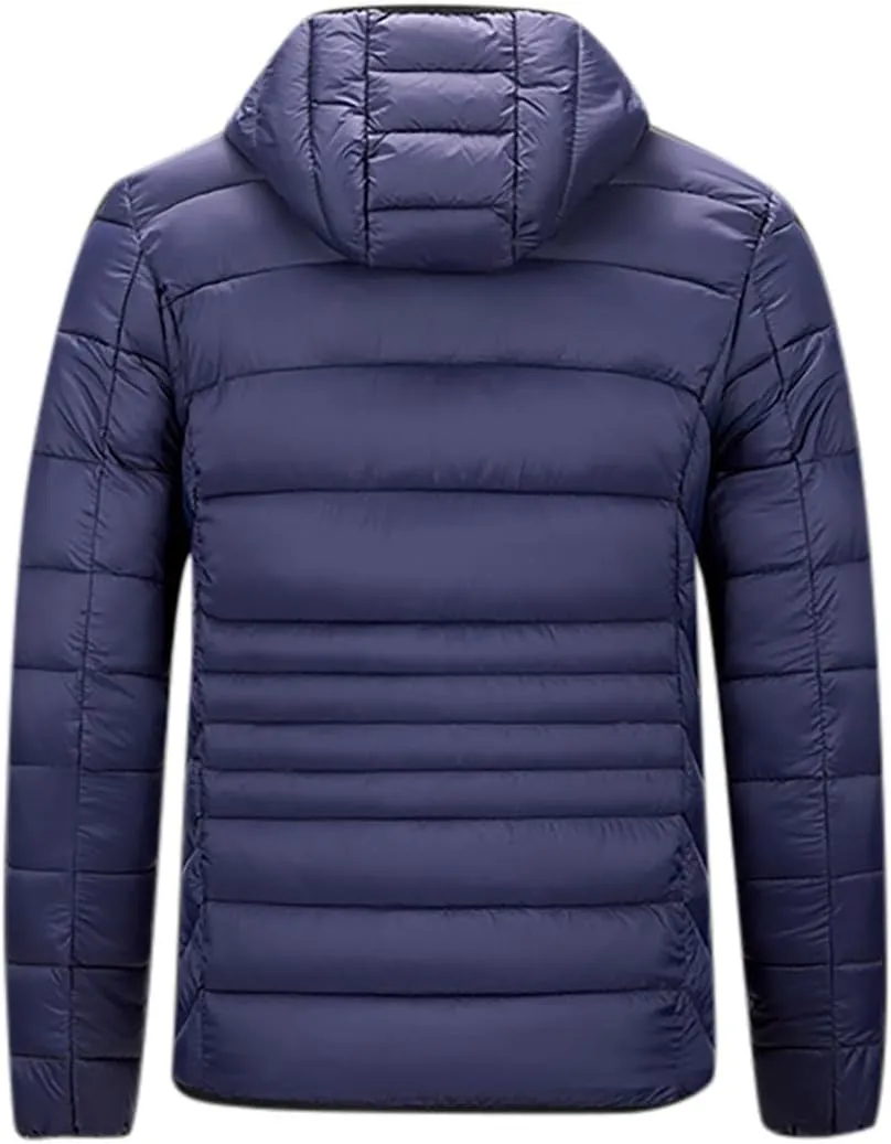 Mens Puffer Jacket Lightweight Hooded Down Jacket Water Resistant Quilted Jacket Plus Size Insulated Jacket Winter Coat