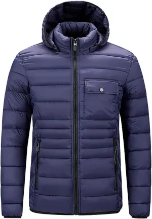 Mens Puffer Jacket Lightweight Hooded Down Jacket Water Resistant Quilted Jacket Plus Size Insulated Jacket Winter Coat