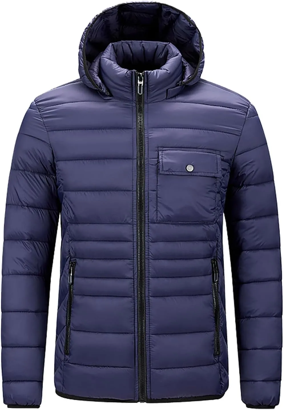 Mens Puffer Jacket Lightweight Hooded Down Jacket Water Resistant Quilted Jacket Plus Size Insulated Jacket Winter Coat
