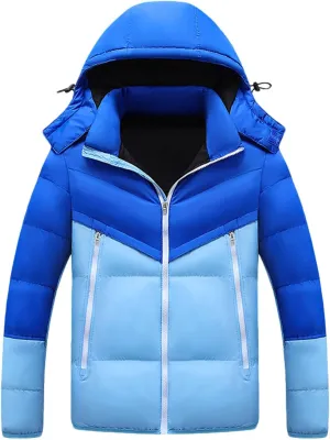 Mens Puffer Jacket with Detachable Hood Slim Fit Down Jacket Zip up Padded Coat Quilted Insulated Jacket Winter Coats