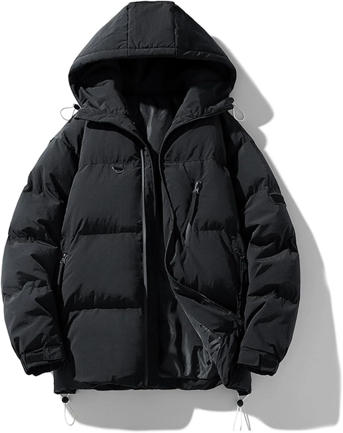 Mens Puffer Jacket with Hood Thick Down Coat Plus Size Winter Jacket Zip up Padded Coat Quilted Insulated Jacket