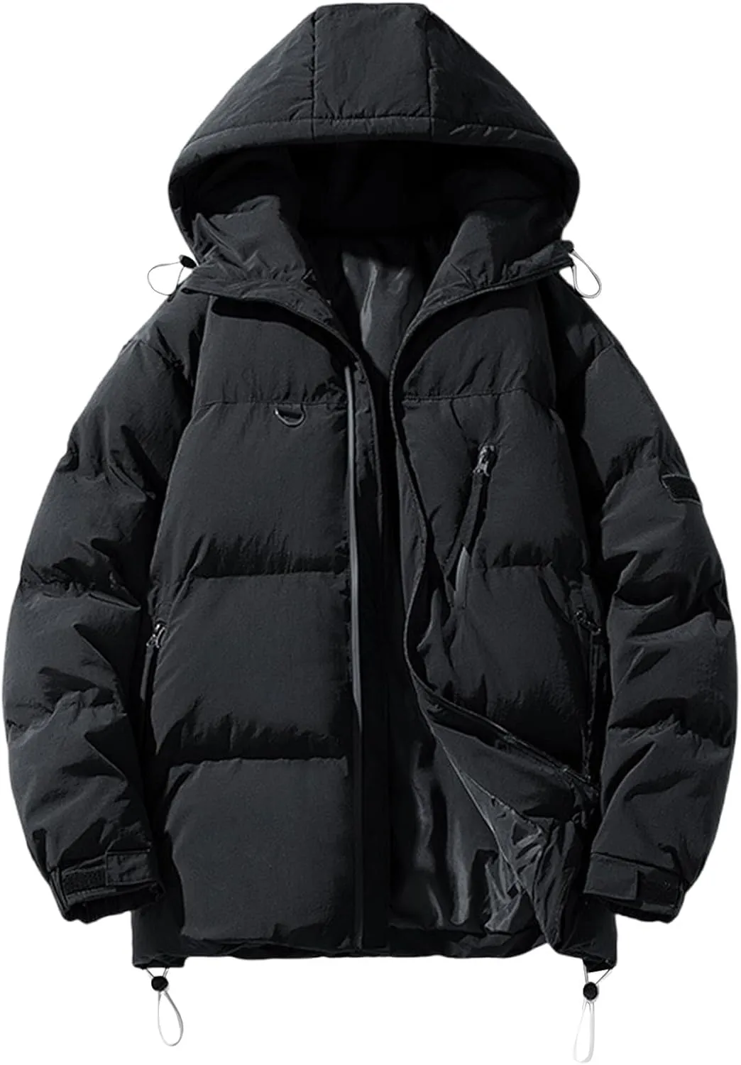 Mens Puffer Jacket with Hood Thick Down Coat Plus Size Winter Jacket Zip up Padded Coat Quilted Insulated Jacket