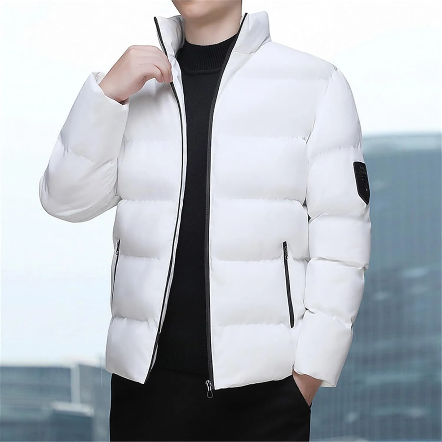 Mens Puffer Jacket with Hood Waterproof Long Sleeve Puffer Jackets Repellent Down-Hiking-Jackets Outdoor Mens Vests Outerwear