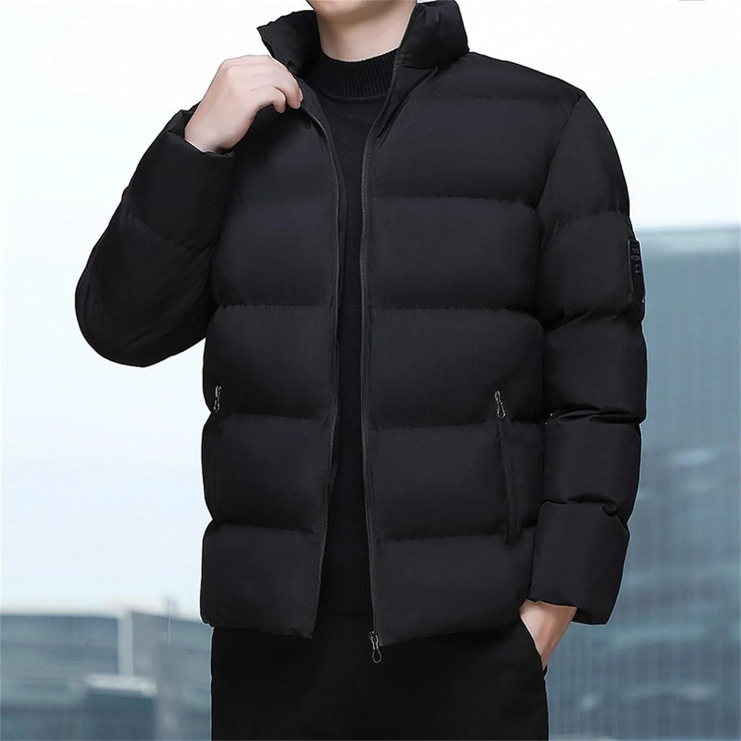 Mens Puffer Jacket with Hood Waterproof Long Sleeve Puffer Jackets Repellent Down-Hiking-Jackets Outdoor Mens Vests Outerwear