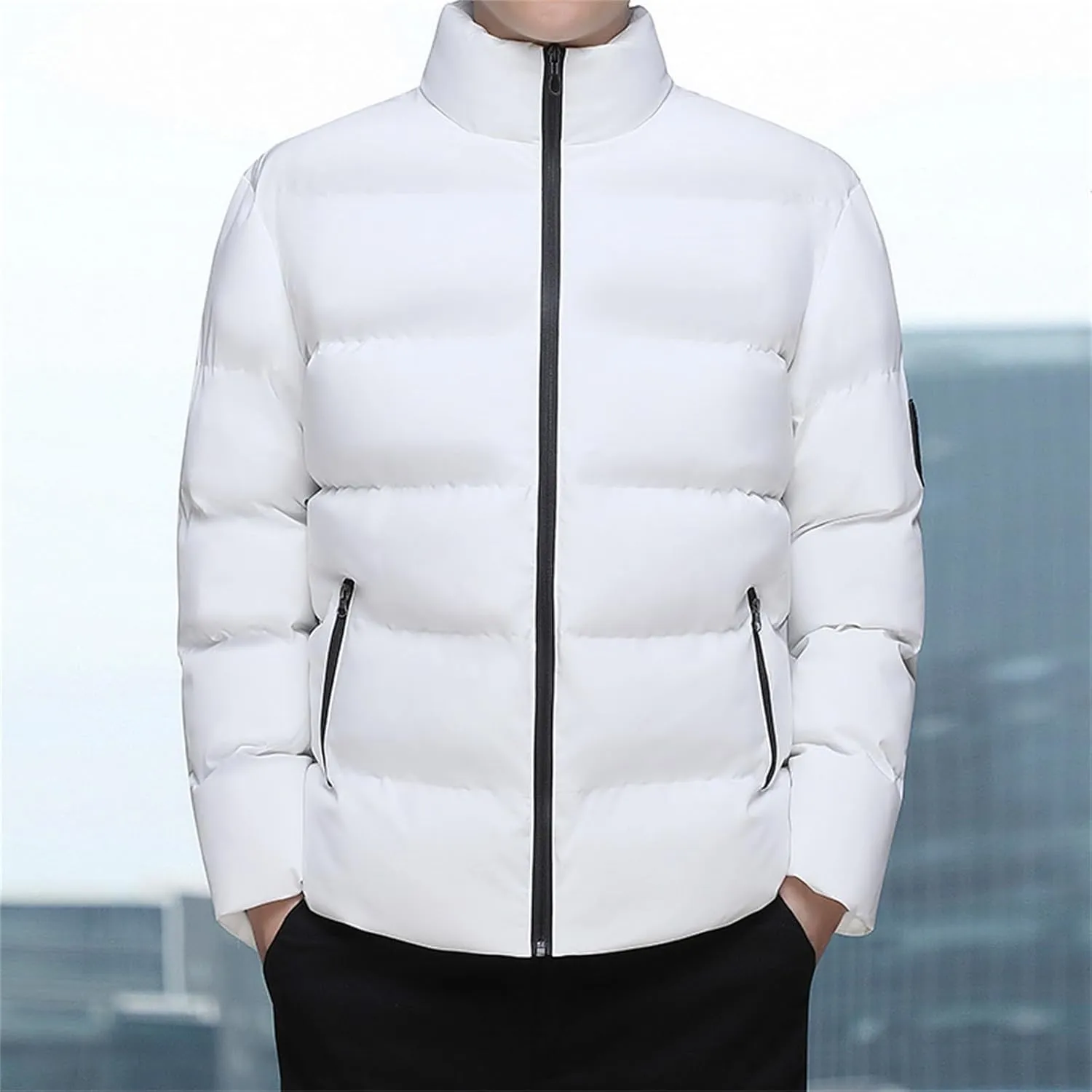 Mens Puffer Jacket with Hood Waterproof Long Sleeve Puffer Jackets Repellent Down-Hiking-Jackets Outdoor Mens Vests Outerwear
