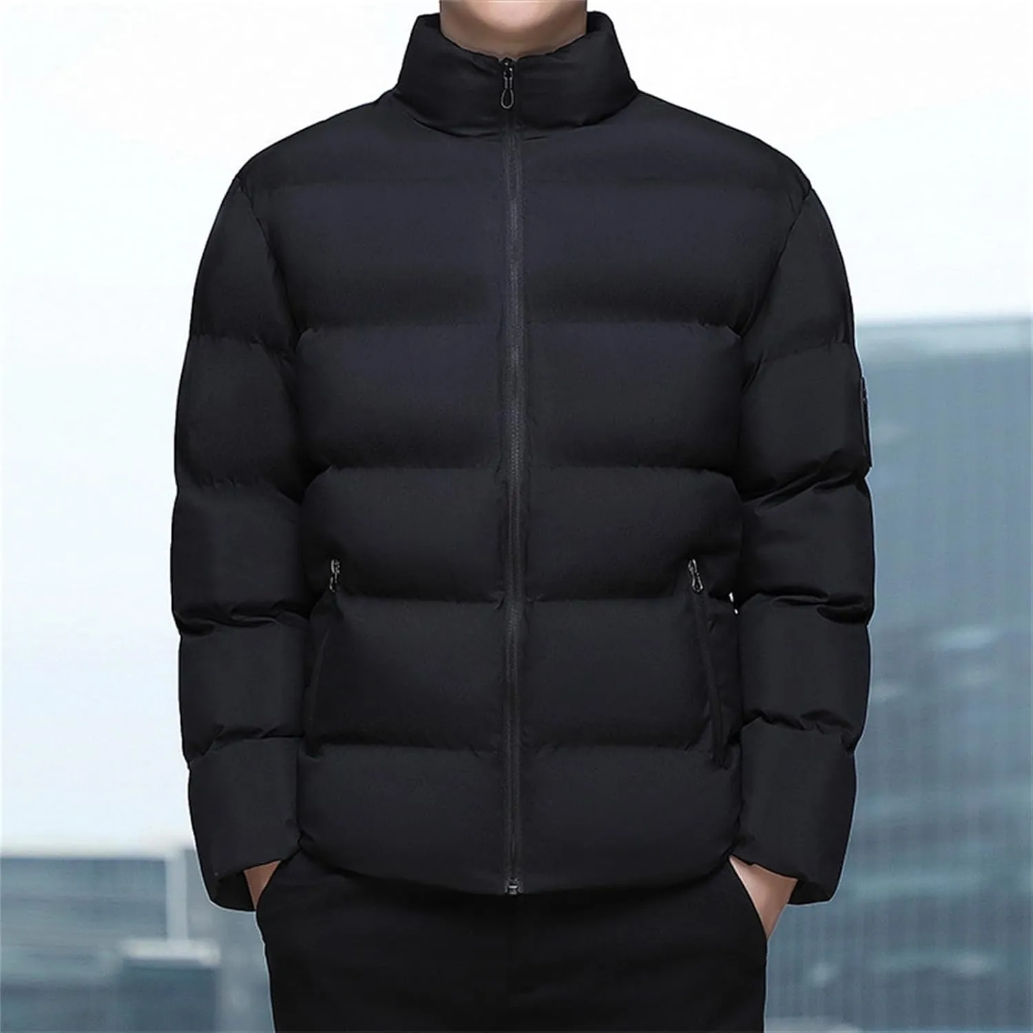 Mens Puffer Jacket with Hood Waterproof Long Sleeve Puffer Jackets Repellent Down-Hiking-Jackets Outdoor Mens Vests Outerwear