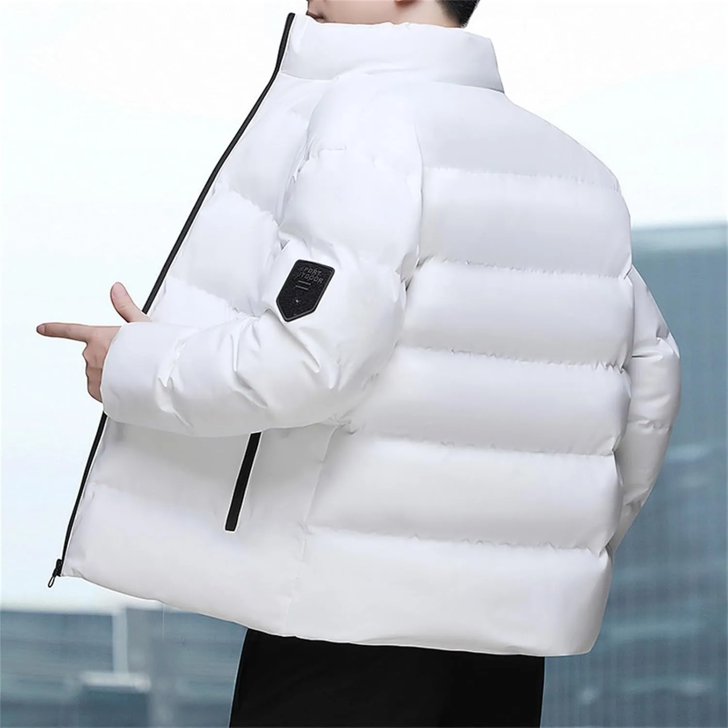 Mens Puffer Jacket with Hood Waterproof Long Sleeve Puffer Jackets Repellent Down-Hiking-Jackets Outdoor Mens Vests Outerwear