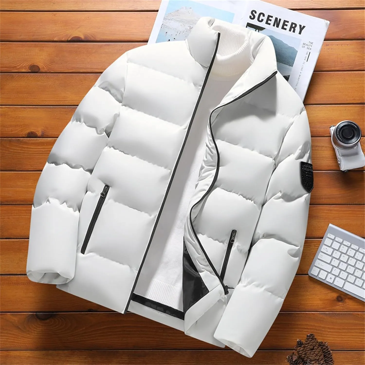 Mens Puffer Jacket with Hood Waterproof Long Sleeve Puffer Jackets Repellent Down-Hiking-Jackets Outdoor Mens Vests Outerwear