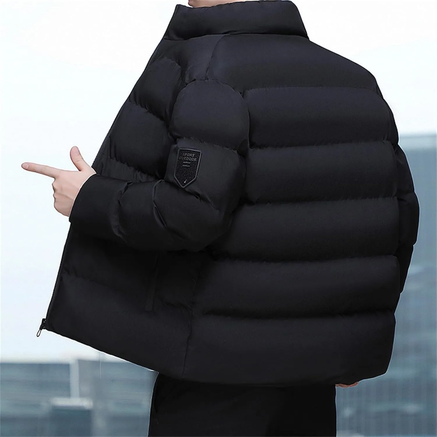 Mens Puffer Jacket with Hood Waterproof Long Sleeve Puffer Jackets Repellent Down-Hiking-Jackets Outdoor Mens Vests Outerwear
