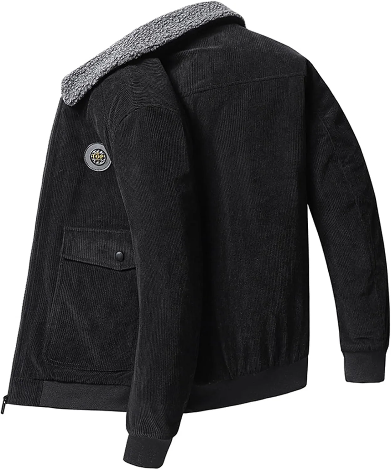 Mens Sherpa Lined Corduroy Jacket Fur Collar Fleece Lining Turn Down Collar Casual Outwear with Pockets