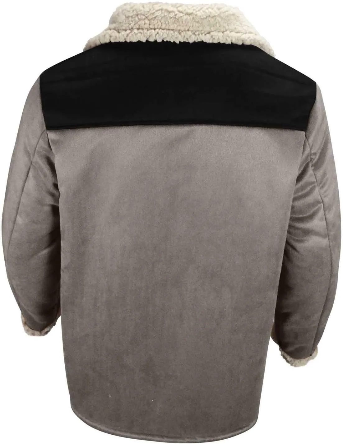 Men's Sherpa Lined Suede Jacket Winter Warm Trench Coat Lapel Button Down Windbreaker Overcoat with Pockets