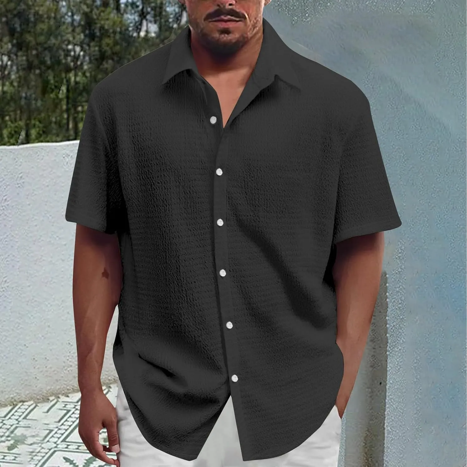 Men's Short Sleeve Dress Shirts Button Down Casual Wrinkle Free Smart Office Work Blouses Breathable Quick Dry Shirt