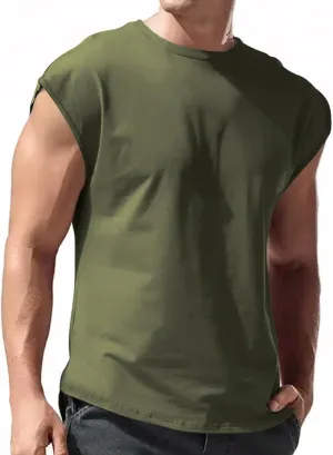 Men's Sleeveless Tank Tops Bodybuilding Gym Workout Cut Off Muscle Shirts Casual Acid Wash Cotton Beach Tee Shirt