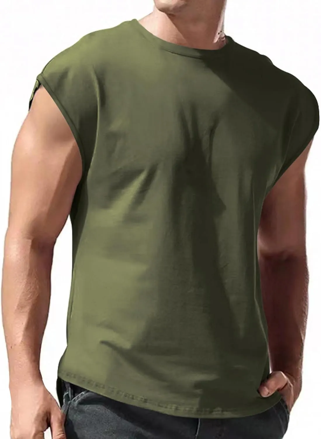 Men's Sleeveless Tank Tops Bodybuilding Gym Workout Cut Off Muscle Shirts Casual Acid Wash Cotton Beach Tee Shirt
